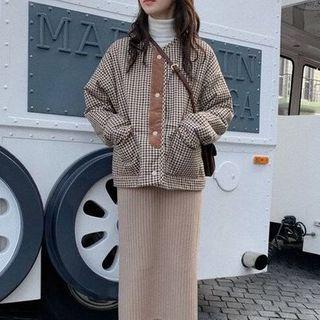 Reversible Fleece-lined Checked Button Jacket
