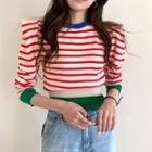 Color Block Striped Cropped Knit Top