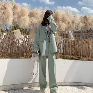 Set: Single-breasted Blazer + Wide-leg Dress Pants