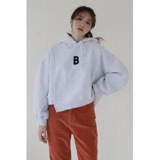 B Cutout-hem Frayed Hoodie Melange Gray - One Size