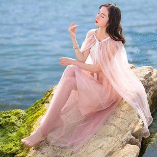 Set: A-line Midi Sheer Skirt + Strappy A-line Midi Dress