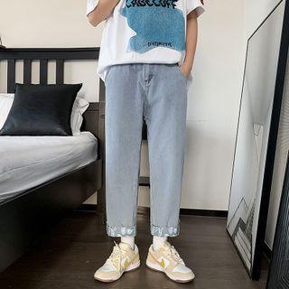 Paisley Print Panel Loose Fit Cropped Jeans