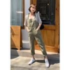 Tapered Cotton Overall Pants Khaki - One Size