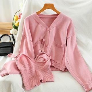 Set: Cropped Camisole Top + Knit Cardigan
