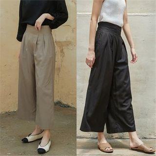 High-waist Pintuck Wide-leg Pants