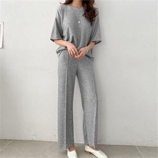 Set: Elbow-sleeve Top + Band-waist Pants
