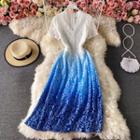 Short Sleeve Gradient Lace Maxi Dress
