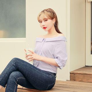 Off-shoulder Pinstriped Blouse