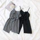 Plain Shirt / Front-slit Spaghetti Strap Mini Dress