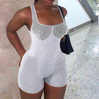 Sleeveless Square-neck Two-tone Playsuit