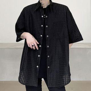 Short-sleeve Pocket-front Sheer Check Shirt