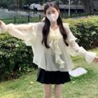 V-neck Ruffled Blouse Cream Yellow - One Size