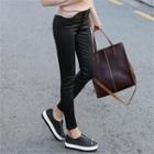 Button-front Coated Skinny Pants