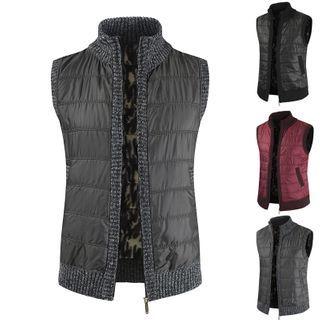 Stand-collar Knit Panel Padded Vest