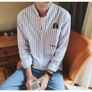 Dog Embroidered Striped Shirt