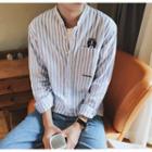 Dog Embroidered Striped Shirt