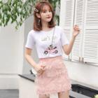 Set: Short-sleeve Printed T-shirt + Mini A-line Skirt