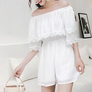 Elbow-sleeve Off-shoulder Playsuit