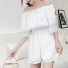 Elbow-sleeve Off-shoulder Playsuit
