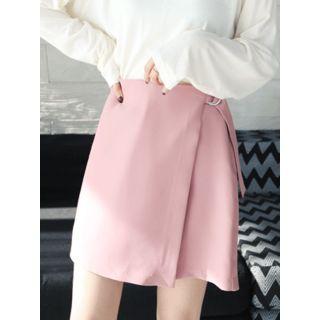 Buckled Wrap-front Mini Skort