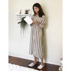Tie-neck Stripe Long Shift Dress