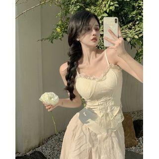 Lace-up Lace Trim Camisole Top Almond - One Size