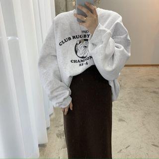 Dog Print Sweatshirt / Midi Pencil Skirt