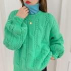 Plain Mock-neck Long-sleeve Top / Cable-knit Sweater