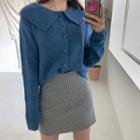 Wide-collar Ribbed Cardigan Blue - One Size