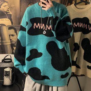 Long-sleeve Lettering Printed Knit Sweater