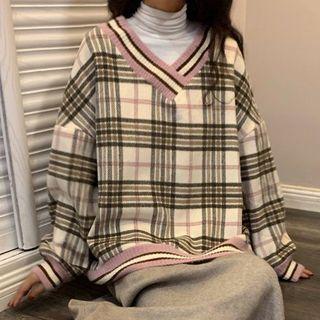 Plaid Sweatshirt / Turtleneck Top