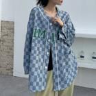 Lettering Checkered Button Jacket