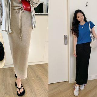 Drawcord-waist Long Knit Skirt