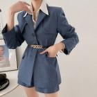 Single-breasted Flap Blazer With Chained Belt
