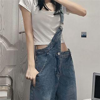 One Shoulder Suspender Straight Leg Jeans