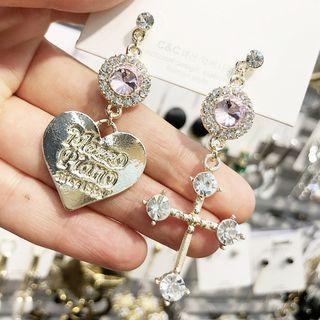 Rhinestone Cross & Heart Dangle Earring As Shown In Figure - One Size