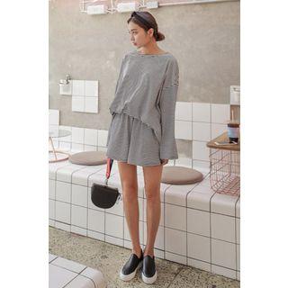 Set: Striped Loose-fit Top + Band-waist Shorts