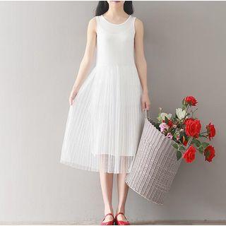 Mesh Hem Sleeveless Midi Dress