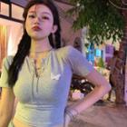 Chain-neckline Butterfly Crop T-shirt