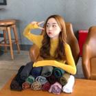 Plain Turtle-neck Long-sleeve Slim-fit Light Pullover