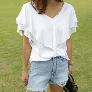 V-neck Ruffled T-shirt