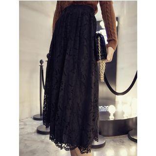 Lace Pleated Midi Skirt