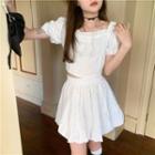 Short-sleeve Square-neck Top / A-line Skirt