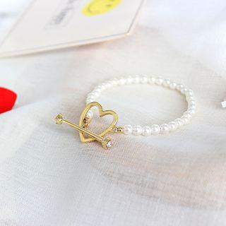 Faux Pearl Rhinestone Heart & Arrow Bracelet As Shown In Figure - One Size