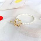 Faux Pearl Rhinestone Heart & Arrow Bracelet As Shown In Figure - One Size