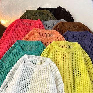 Round Neck Eyelet Knit Oversized Sweater