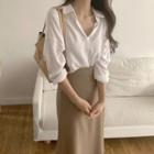 Set: Long Sleeve Plain Shirt + Plain Midi Skirt