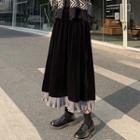 Ruffled Hem A-line Midi Velvet Skirt Black - One Size