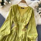 Long-sleeve Frog-button Slim-fit Dress
