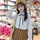 Bell-sleeve Tie-neck Plaid Shirt
